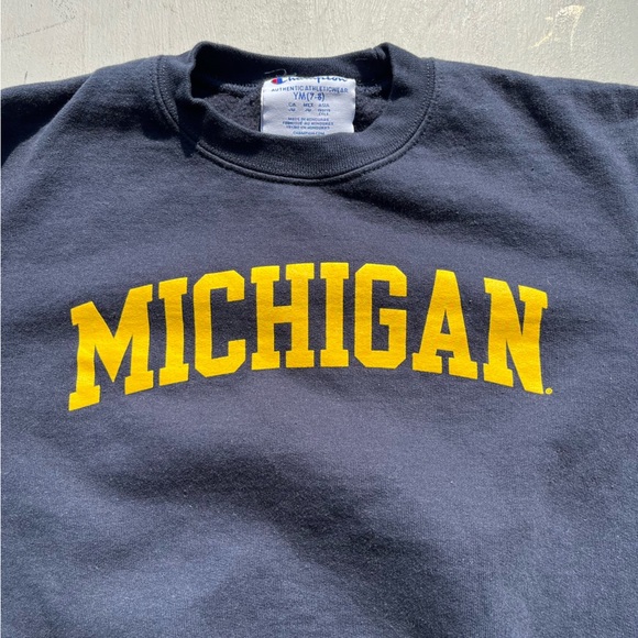 Kid's Champion Sweatshirt Blue Michigan M College Active Gym NCAA Youth School - Picture 2 of 11